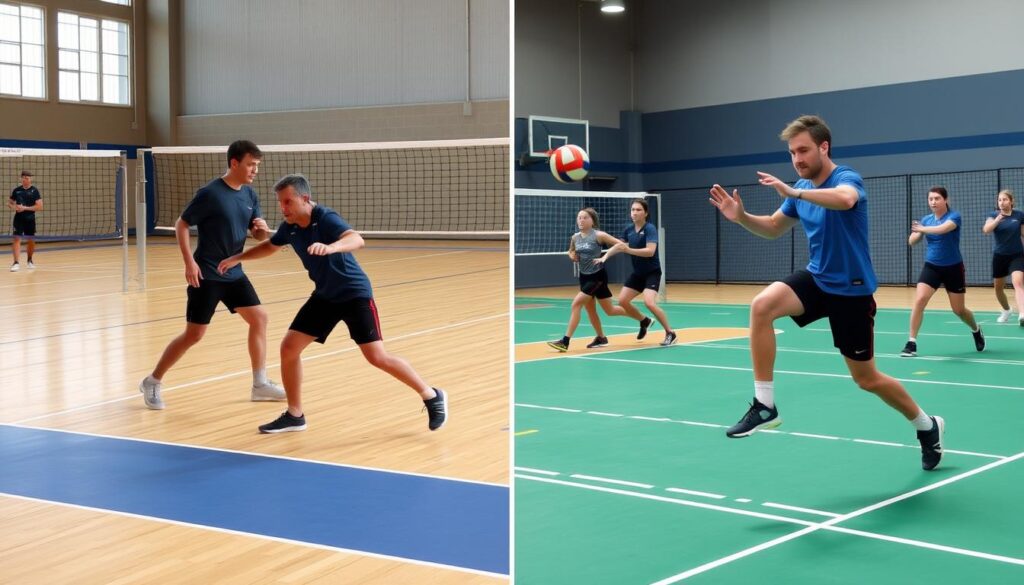 Perbandingan latihan agility untuk pemula dan atlet profesional bola voli, menunjukkan perbedaan intensitas dan kompleksitas Perbandingan latihan agility untuk pemula dan atlet profesional bola voli, menunjukkan perbedaan intensitas dan kompleksitas